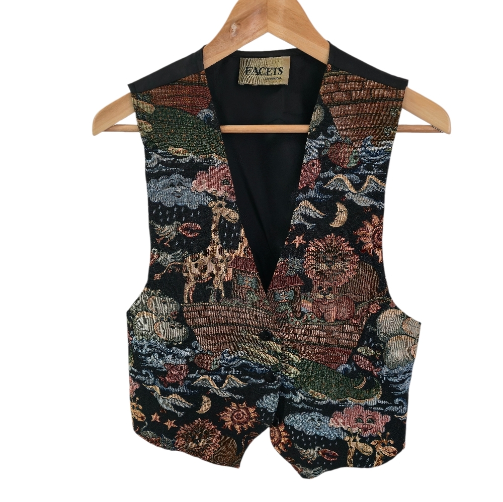 Vintage Facets By Mirrors Noah's Ark Tapestry Vest Multi Color Size Medium - Picture 1 of 14